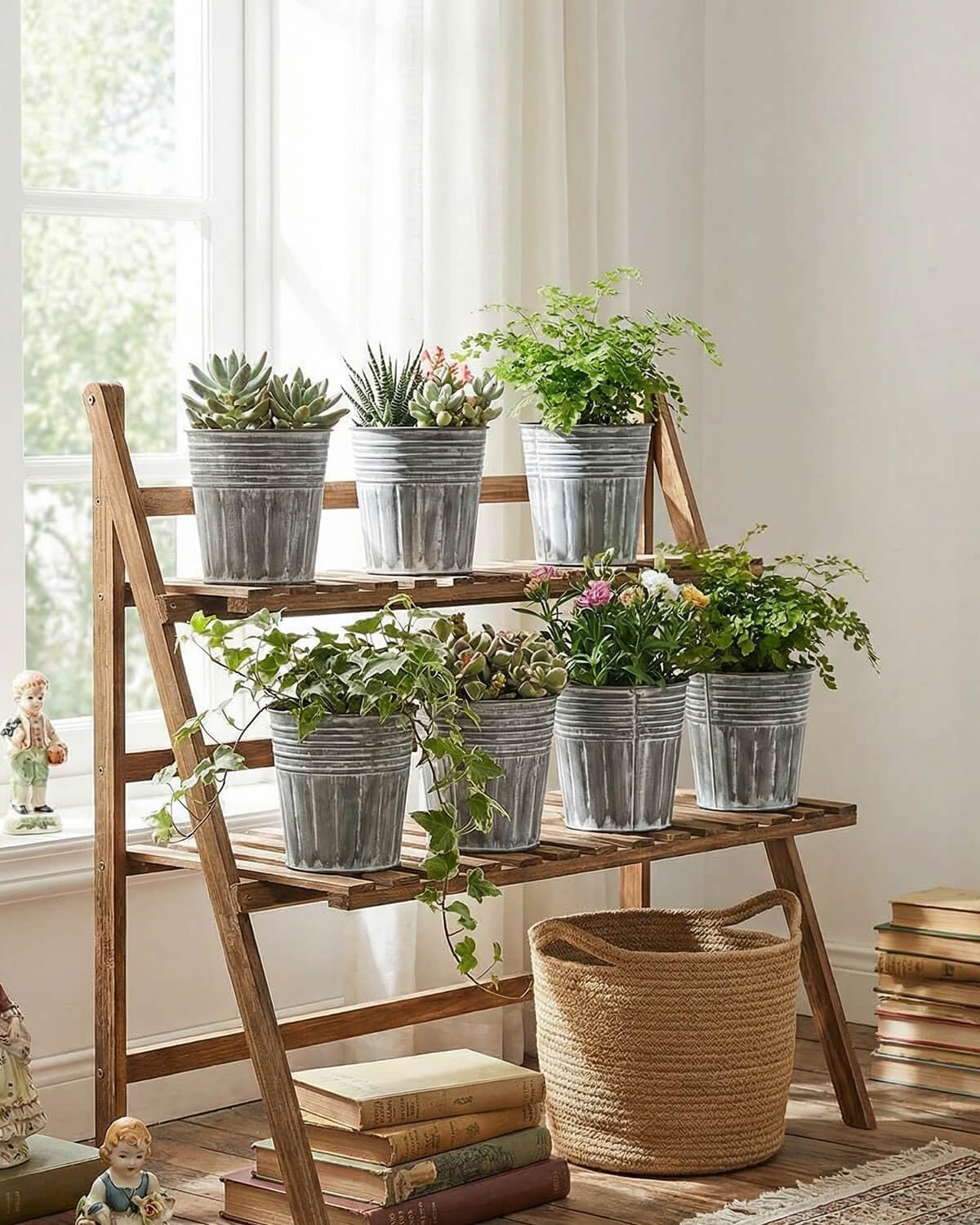 vensovo 5 Inch Galvanized Bucket Planter - 6 Pack Metal Flower Pots with Drainage Holes & Plugs, Rustic Silver Tin Pots for Indoor Herbs, Outdoor Succulents, Farmhouse Home Garden Decor