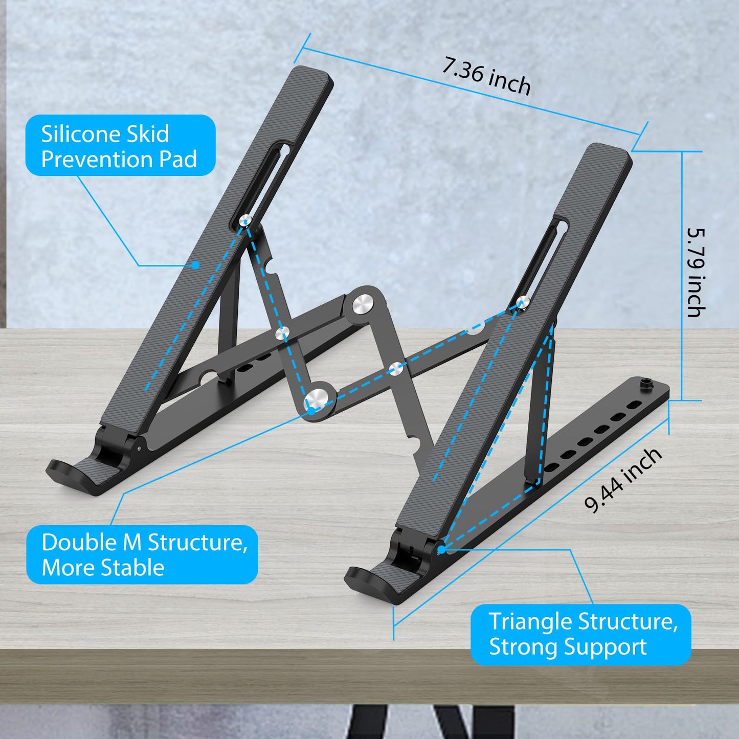 Gogoonike Adjustable Laptop Stand, Portable Laptop Riser for Desk, ABS+Silicone Foldable Ventilated Cooling Notebook Holder Stand for 10-15.6” Laptops,Tablets