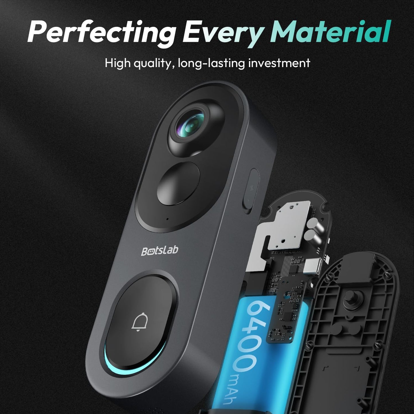 BOTSLAB 5MP Wireless Video Doorbell Camera, No Monthly Fee, 5GHz WiFi, 180° Head-to-Toe View, AI Motion Detection, VR Mode, Battery or Wired Powered, Easy Installation, Weatherproof