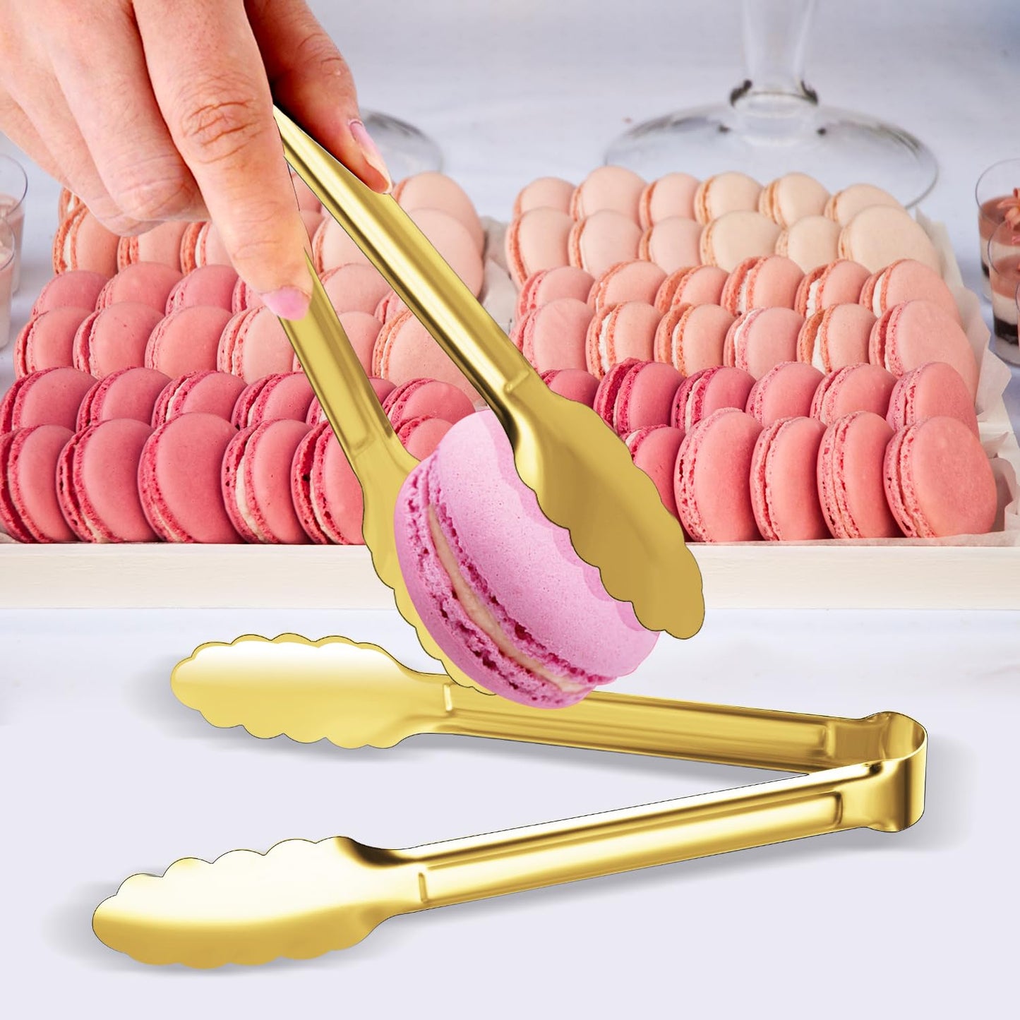 4 Pack Gold Serving Tongs XEVOM Buffet Tongs Serving Utensils Salad Tongs Stainless Steel Gold Plated Buffet Serving Tongs,9 Inch