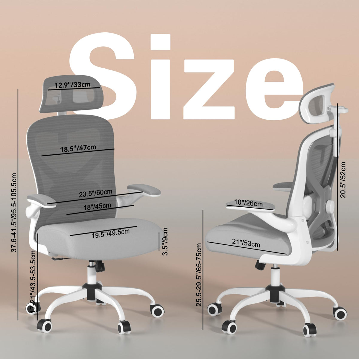 Ergonomic Office Chair for Back & Neck Pain Relief, Virgin Foam Seat, 2D Adjustable Lumbar & 3D Headrest, Tilt & Rock for Relaxation, Ideal for Long Sitting Comfort, Gray/Silver