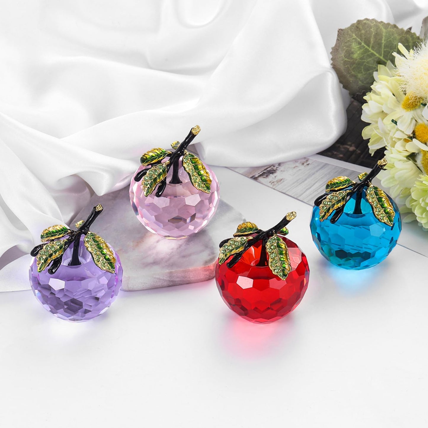 Vie jeune Crystal Apple Figurine Paperweight, Handmade Statue Ornament Home Decoration, Collectible Crystal Crafts, Come with Gift Box, Great Gift for Birthday Holidays Christmas (Purple-50mm)