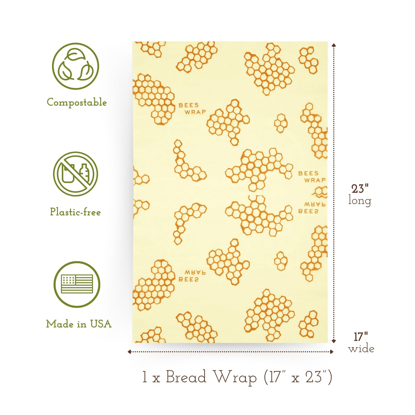 Bee's Wrap Beeswax Wraps for Food - Honeycomb Bread Wrap - Made in USA Reusable Bread Storage Bags - Organic & Eco-Friendly Alternative to Aluminum Foil, Sourdough Bags & Plastic Wrap