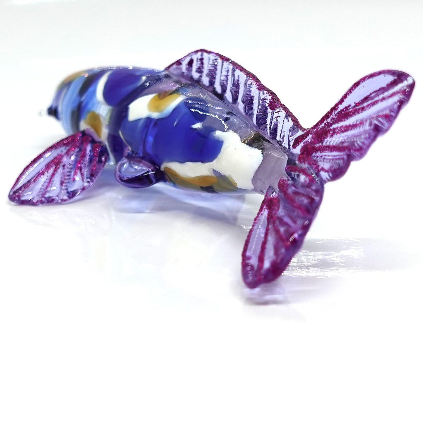 Sansukjai Japanese Koi Carp Fish Miniature Figurines Animals Hand Blown Glass Art Collectible Gift Decorate (4.5" Blue Purple)