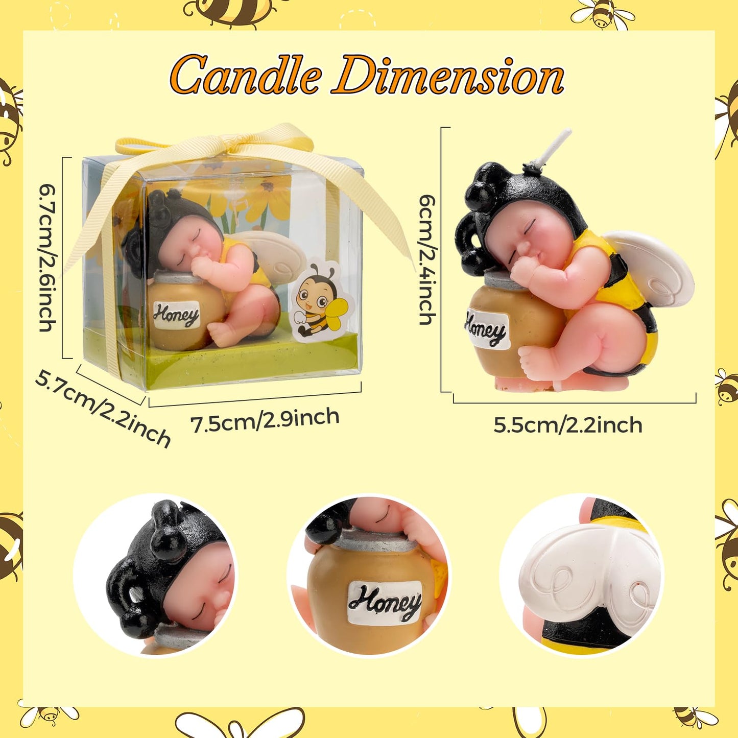 CabyGift Bee Baby Shower Cake Topper Candles, Bumble Bee Cake Decorations for What Will It Bee Gender Reveal Kids Boys Girls Birthday Party Supplies