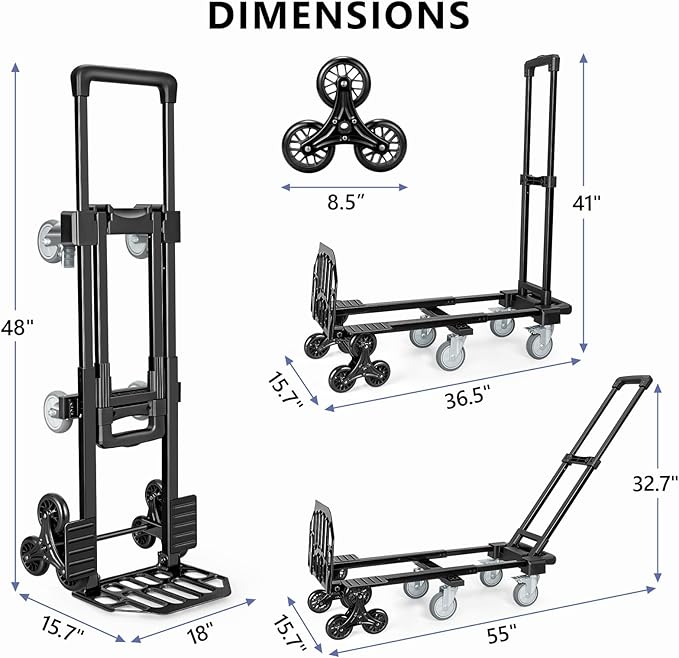 KEDSUM 3-in-1 Convertible Stair Climbing Dolly, 660LBS Heavy Duty Dolly Cart
