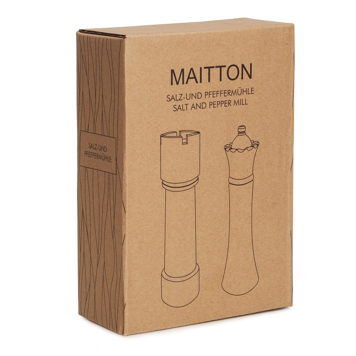 MAITTON Wooden Salt and Pepper Grinder Set Chess Piece Design – Refillable Manual Spice Mills with Adjustable Coarseness, Ceramic Core Acacia Wood 8 Inches