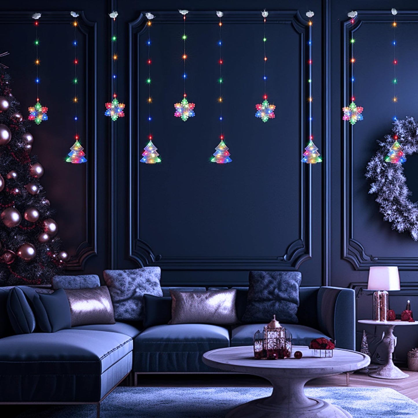BLOOMWIN Christmas Window Lights Indoor - 2M 160 LED Christmas Window Decorations, Snowflake Curtain Hanging Fairy String Icicle Lights for Xmas Noel Bedroom Holiday Home Outdoor, RGB USB