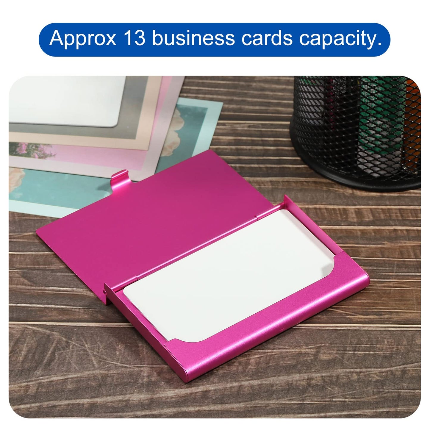 PATIKIL Business Card Holder, Aluminum Alloy Flip Cover Slim Name Cards Case for Women Men, Rose Red