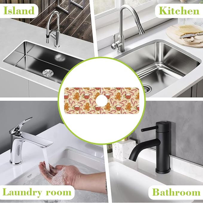 Chrismas Sink Splash Guard Faucet Mat Christmas Absorbent Fast Drying Mat Sink