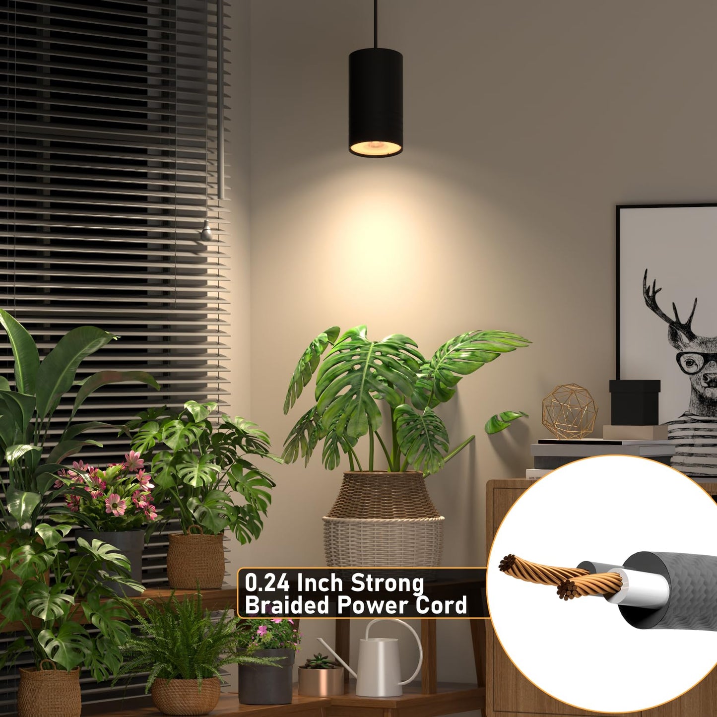 40W Plant Lights for Indoor Growing, Hanging Plant Lamp for Indoor Plants, Large Tall Plant, Garden, Flowers, Greenhouse, with Timer and 15ft Braided Cord, 3000K Full Spectrum, COB Bulb Aluminum Black