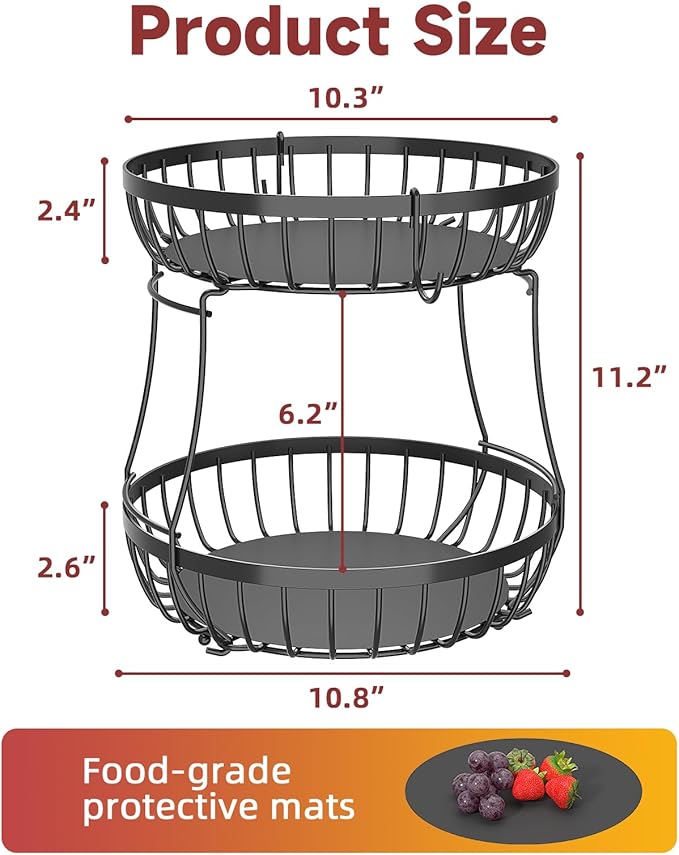 2 Tier Large Fruit Basket for Kitchen Counter