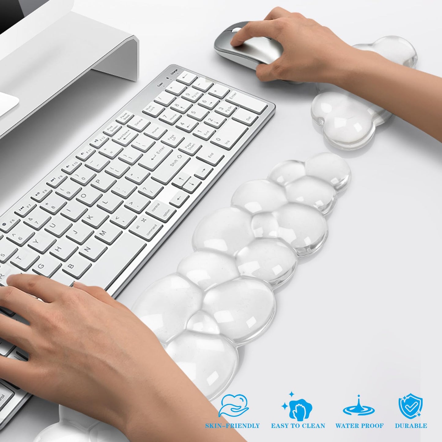 Gel Cloud Keyboard and Mouse Wrist Rest, Cute Wrist Support and Arm Support Keyboard Rest for Keyboard and Mouse Typing Pain Relief,Suitable for Office/Computer/Laptop/Gaming(White)