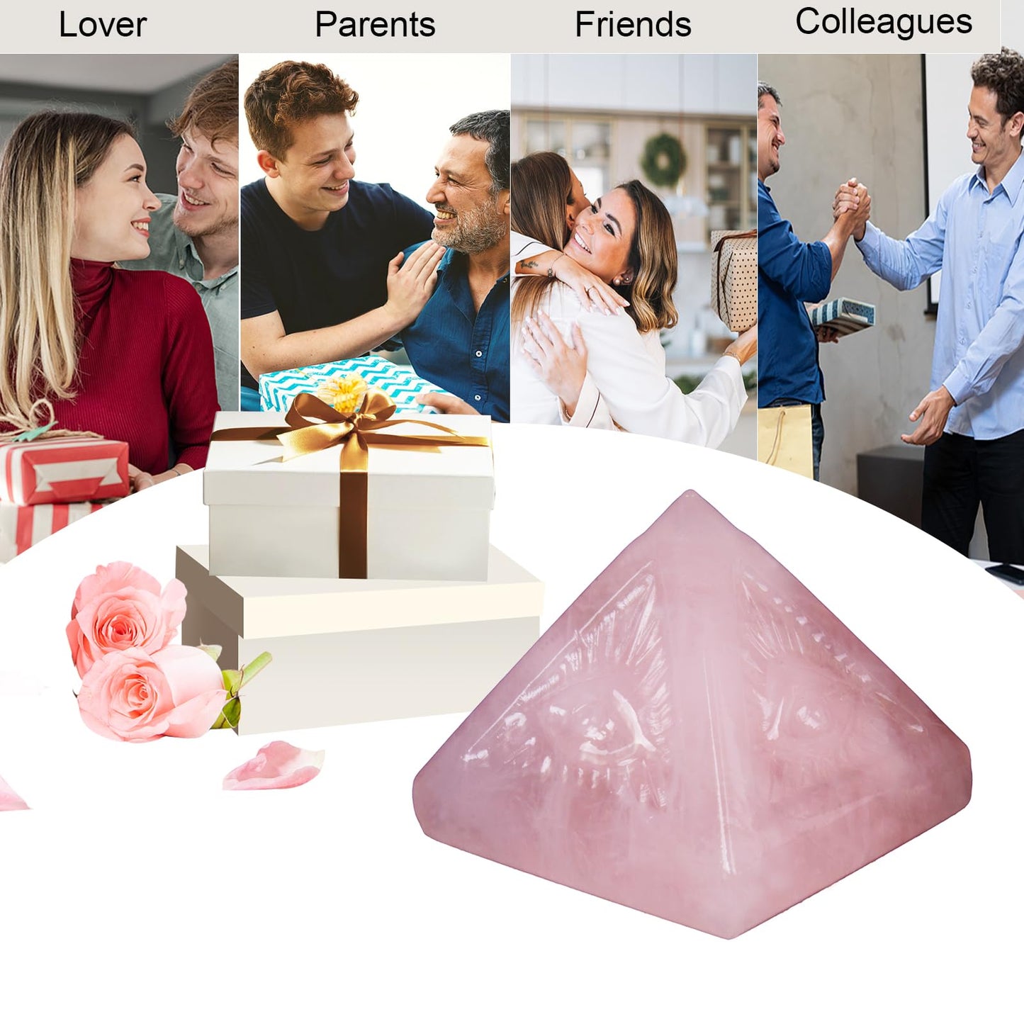 Hguxmcu Rose Quartz Pyramid, Natural Stone, Great Gift for Home, Office & Spiritual use. Ideal for Meditation, Reiki, Chakra Balancing & Energy Enhancement.