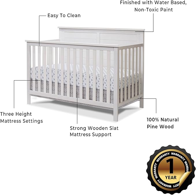 Sorelle Furniture Ashley Crib, Classic 4-in-1 Convertible Pannel Crib, Baby