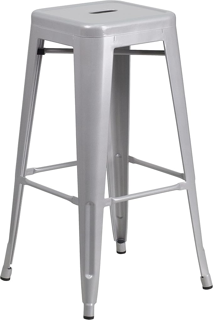 Flash Furniture Lily 4 Pack Commercial Grade 30" High Backless Silver Metal