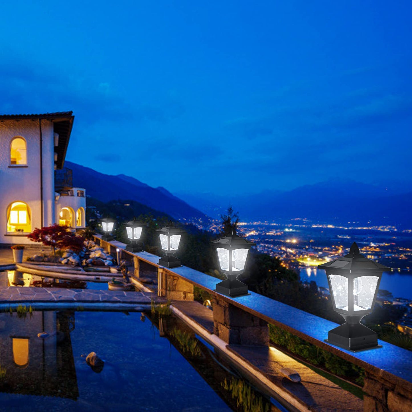 Melunar Solar Post Lights Outdoor, Solar Lamp Post Cap Lights, Waterproof Fence Post Solar Lights for Wood Fence Deck Patio Garden Outside Decorative, Fit on 4x4 Wood Posts, 15 Lumens, Black (2 Pack)