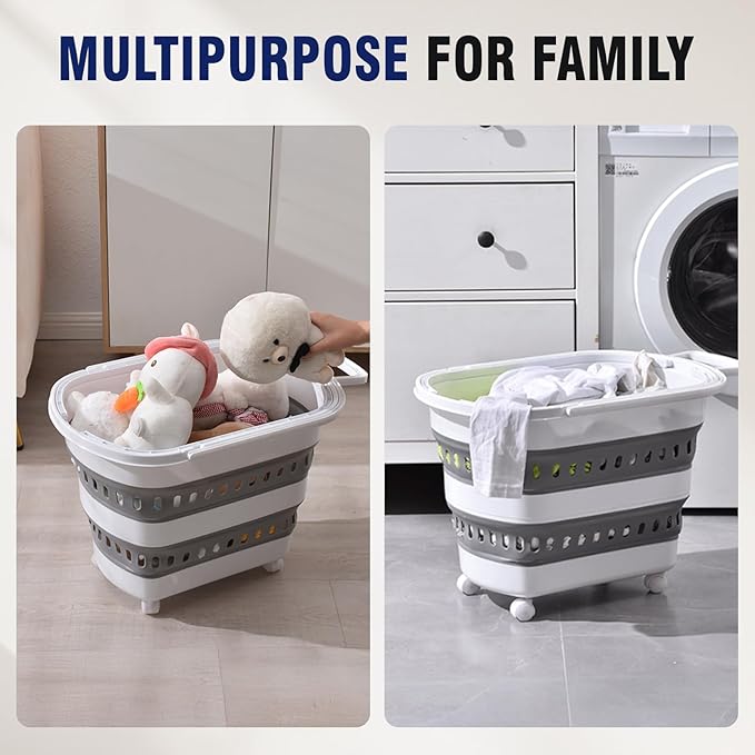 TECHMILLY Collapsible Plastic Laundry Basket Hamper