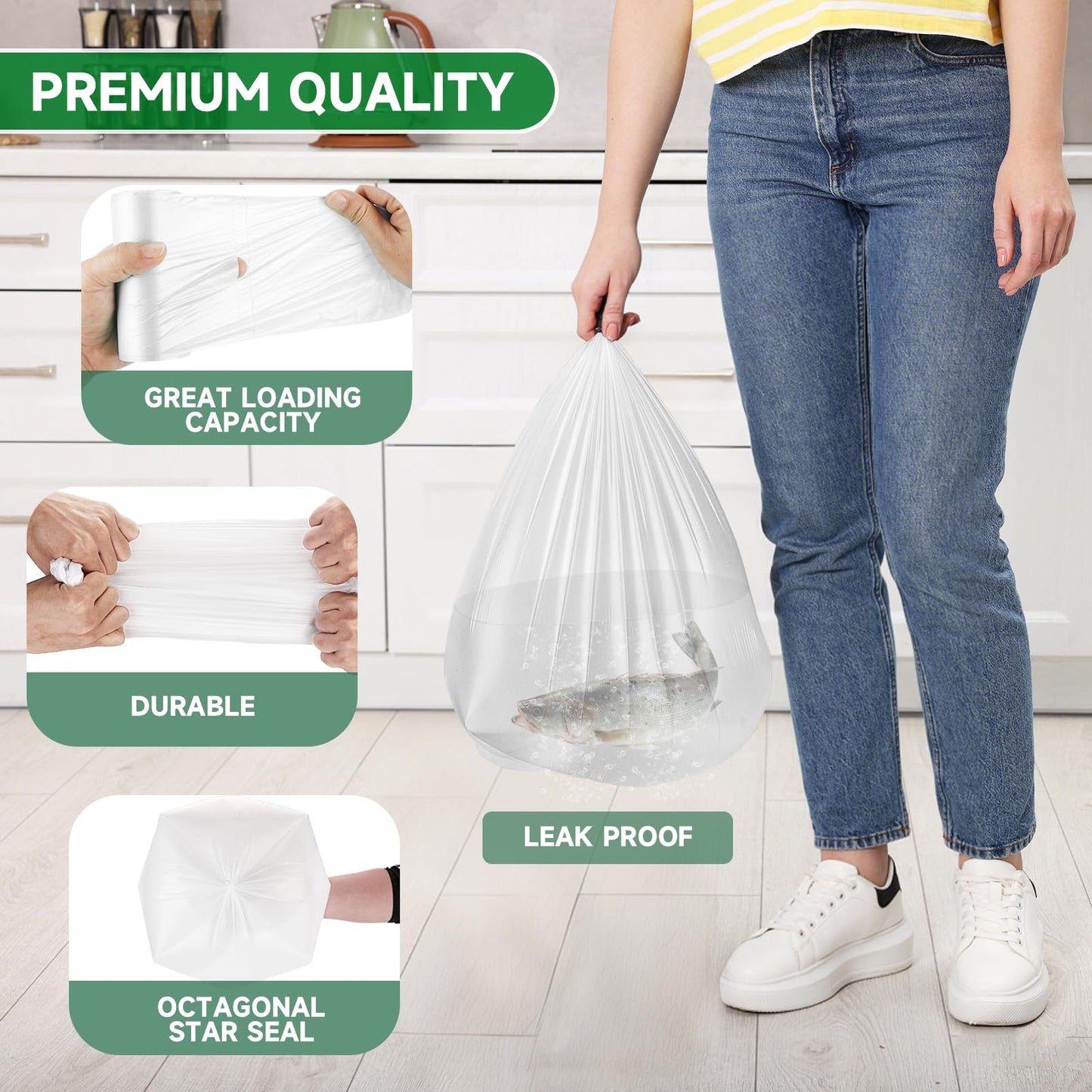2 Gallon Biodegradable Mini Trash Bags - White Compostable Small Garbage Bag For Bathroom Can Unscented Kitchen Office Car Waste Basket Liners 100 count Tiny Strong Thick Chenyucheng