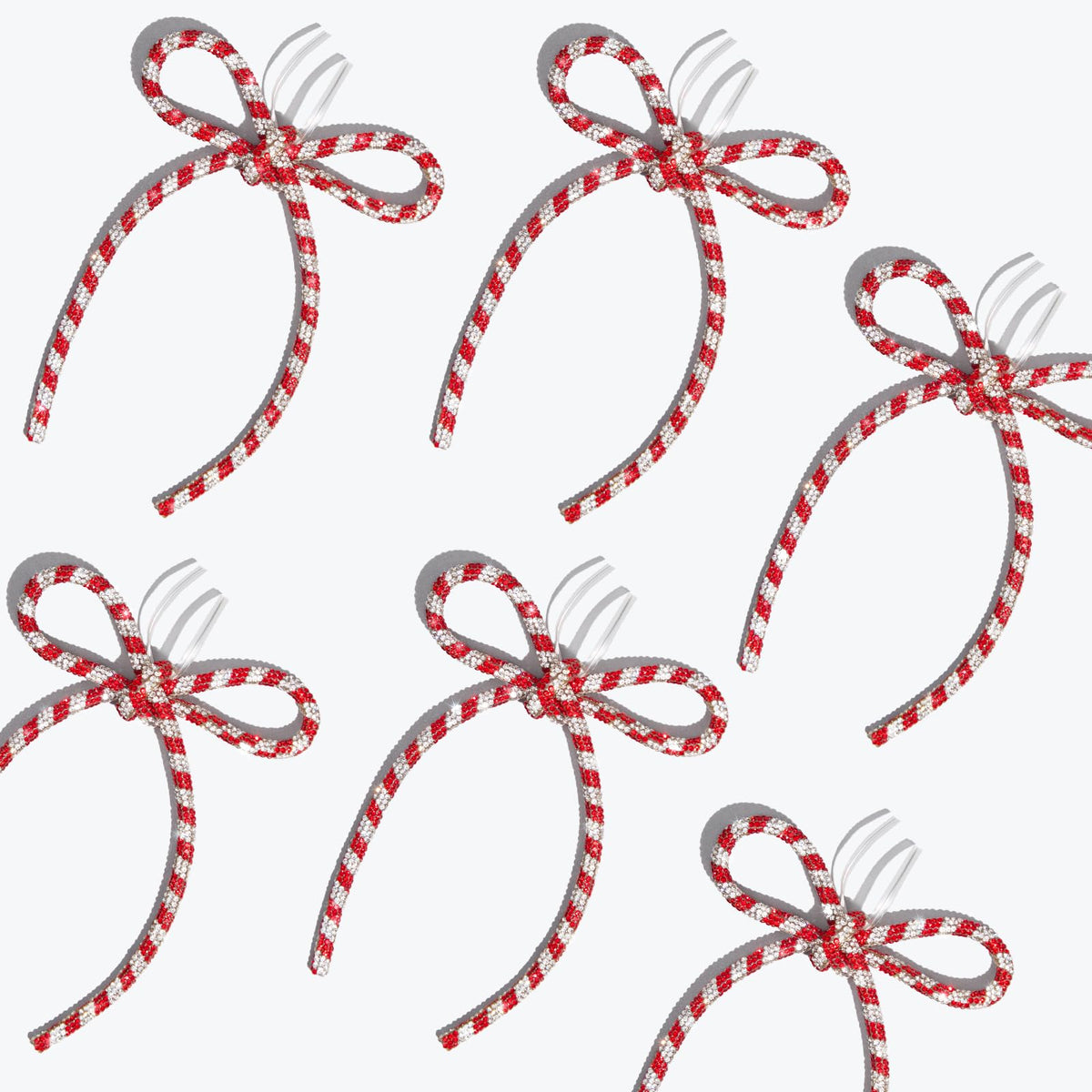 FLAIR GIFTS 6 Pcs 4.3" x 6" 2026 Christmas Bows for Tree Decor, Candy Cane Sparkly Glitter Rhinestone Bow Ornaments with Twist Tie for Xmas Decoration, Wreath, Garland, Gift Wrapping
