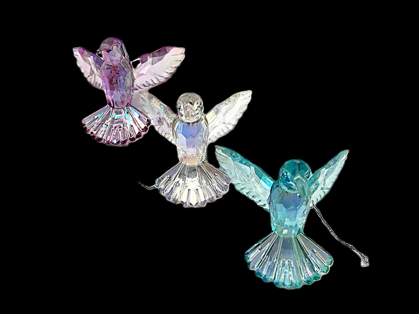 Kurt Adler T2031 3 Assorted Acrylic Iridescent Purple, Blue and Clear Hummingbird Christmas Ornaments