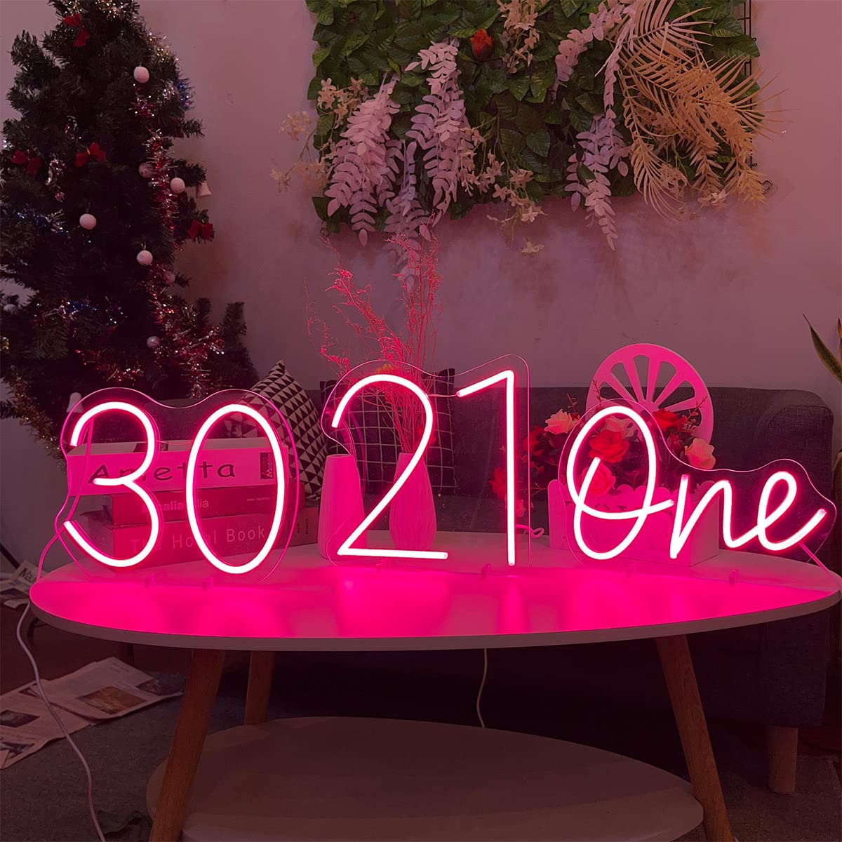 One Baby Birthday Neon Sign Table Number,Desk Lamp Night Light LED Neon Sign Custom Number Letter Sign Wedding Table Decorations Neon Light Bedroom Home Room Decor Christmas Party Pink USB 28.8×19.6CM