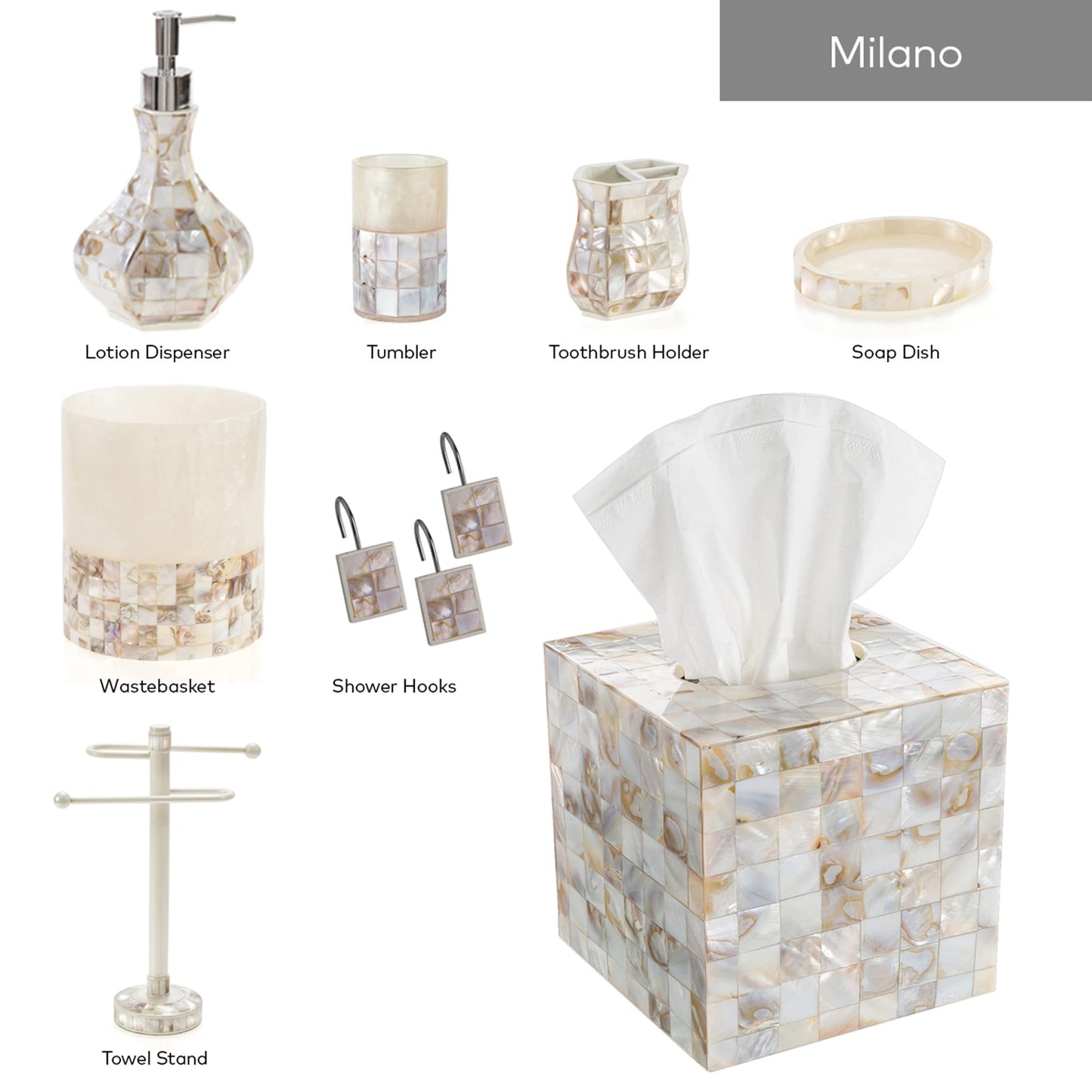 Milano Bathroom Toothbrush Holder - Decorative Bathroom Toothbrush Organizer Finished in Beautiful Mother of Pearl, 3 Slot Toothbrush Holder for Bathroom Fits Multiple Brushes