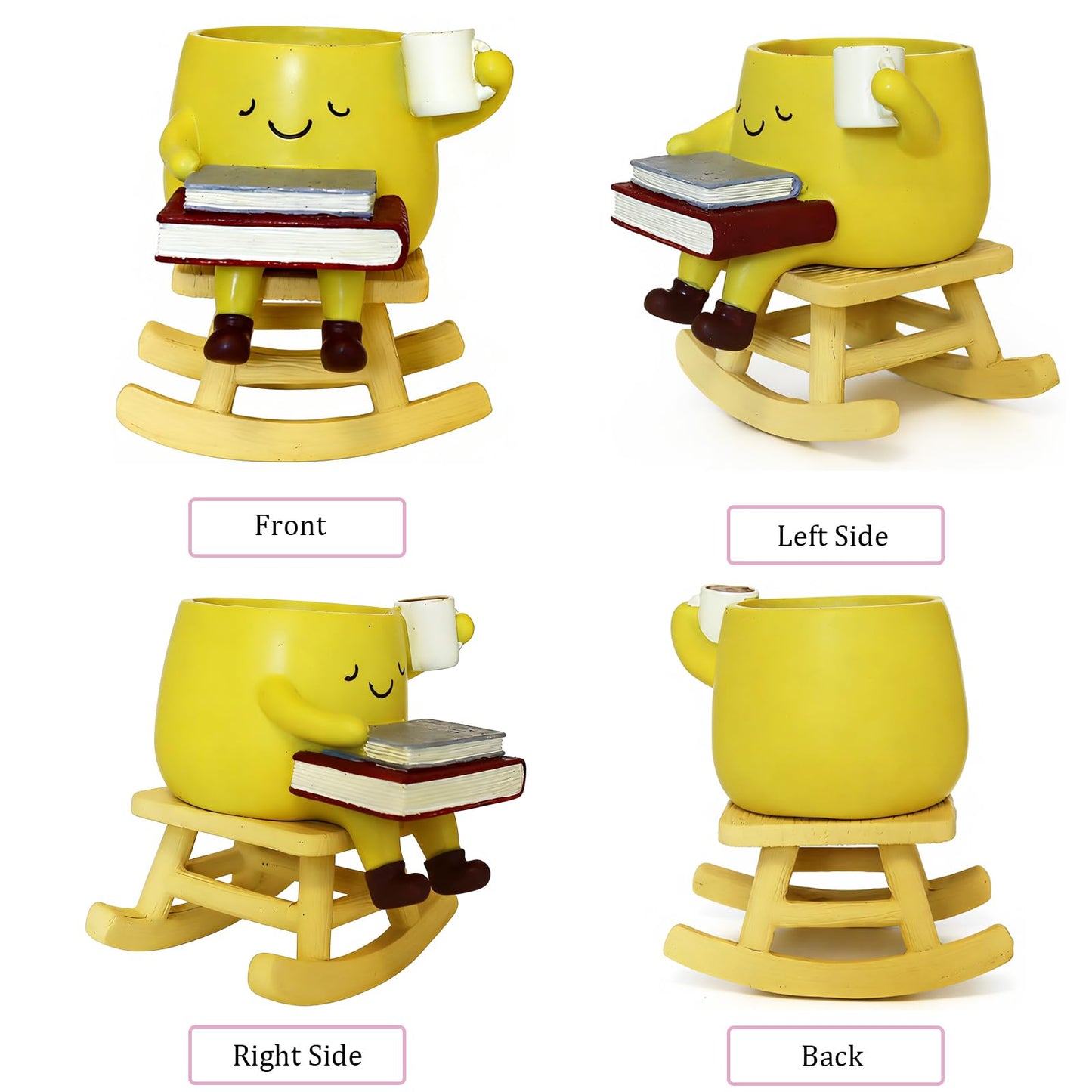 Dolkgy Funny Planters for Indoor Outdoor Plants, Adorable Rocking Chair Drinking Coffee Book Face Plant Pots, Unique Yellow Head Planters Flower Vase Succulent Pots