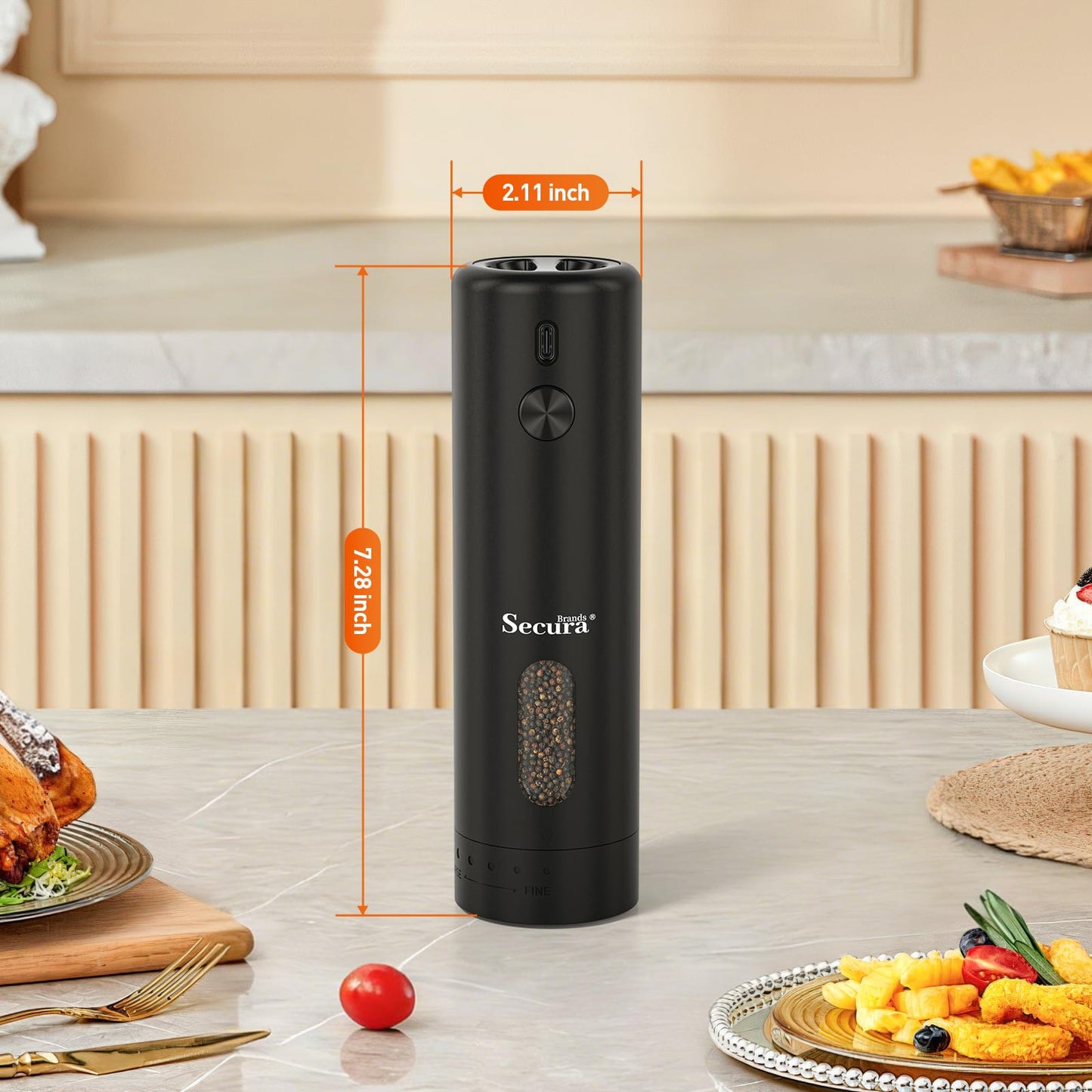 Secura Brands Electric Salt and Pepper Grinder, Black