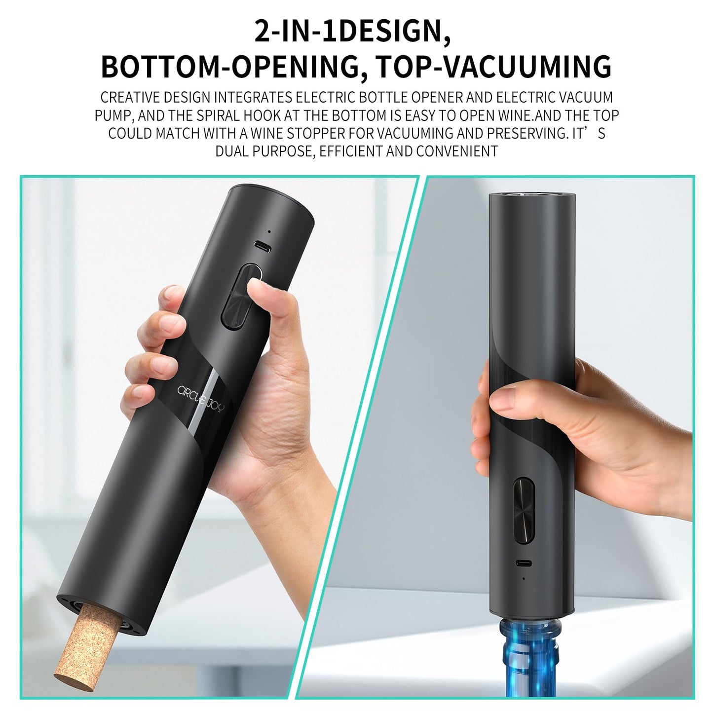 CIRCLE JOY Rechargeable Wine Opener Electric Wine Bottle Opener 7-in-1 Wine Gift Set with Electric Vacuum Pump, Charging Station, Foil Cutter, Wine Aerator Pourer and 2 Wine Stoppers