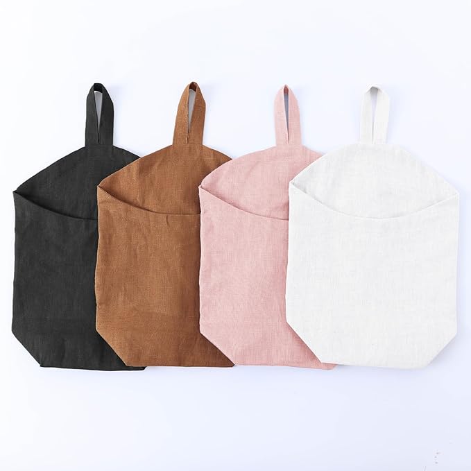 100% Linen Hanging Storage Bags Baskets 2 Pcs, Small Wall Storage Bag