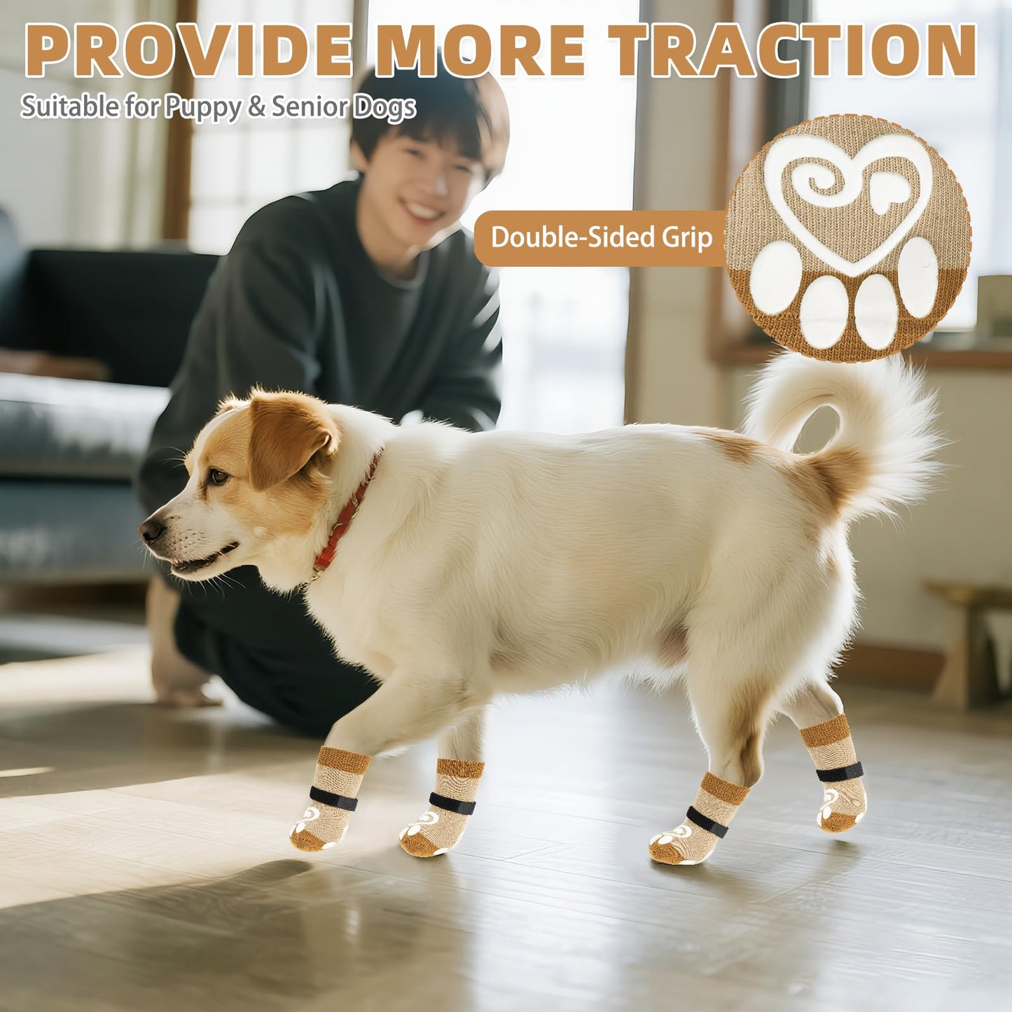 KOOLTAIL Dog Socks Paws Stop Licking,Anti Slip Dog Socks With Grips for Injured Paws Waterproof,Pet Shoes for Hot Pavement & Hardwood Floors,Soft Double Sided Grippy Boots For Small Medium Large Dogs