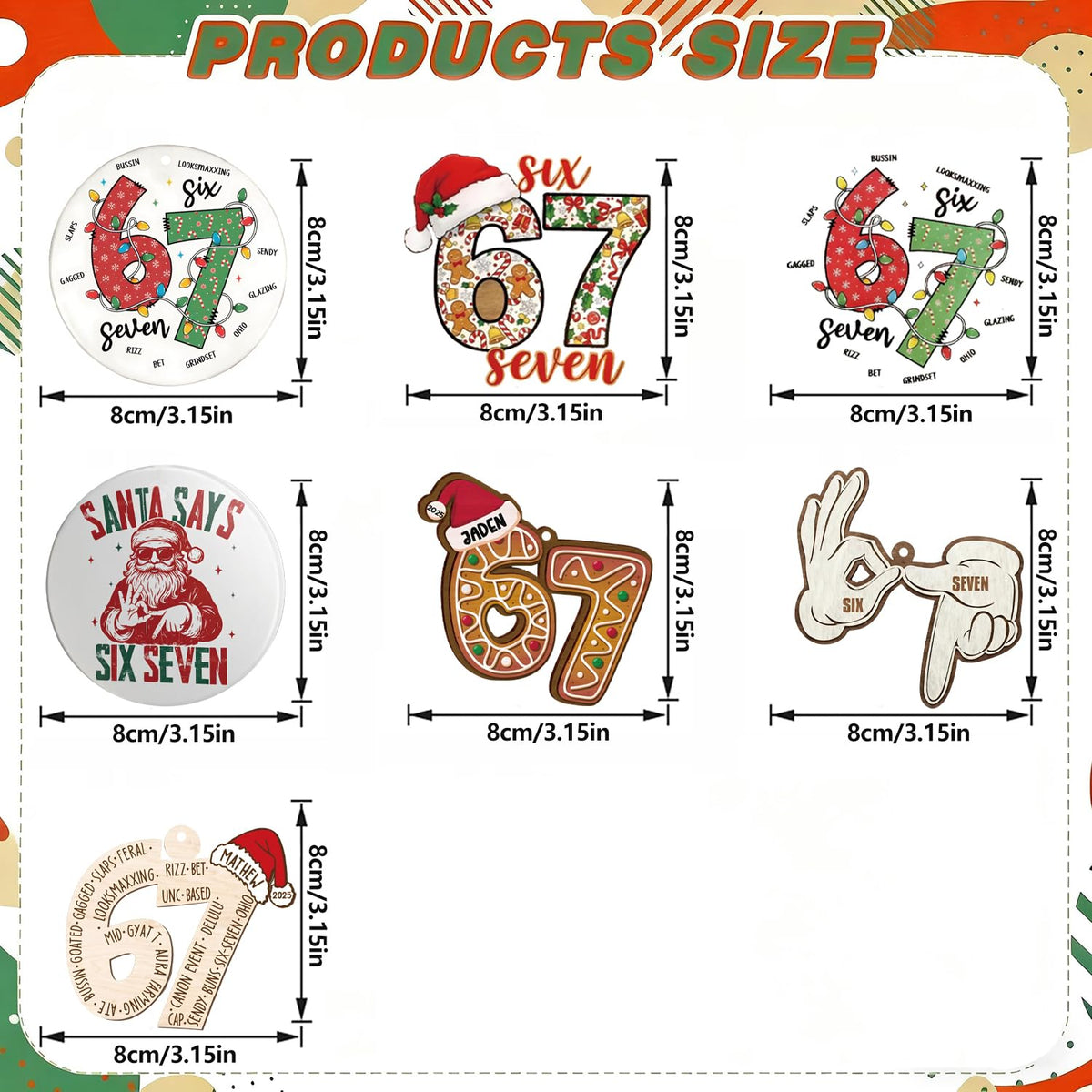 67 Christmas Tree Decoration,7Pcs Fun 67 Christmas Ornament, Cute 67 Ornament Xmas Tree Accessories Christmas Pendants Hanging, Santa Hat Gingerbread Christmas Ornament