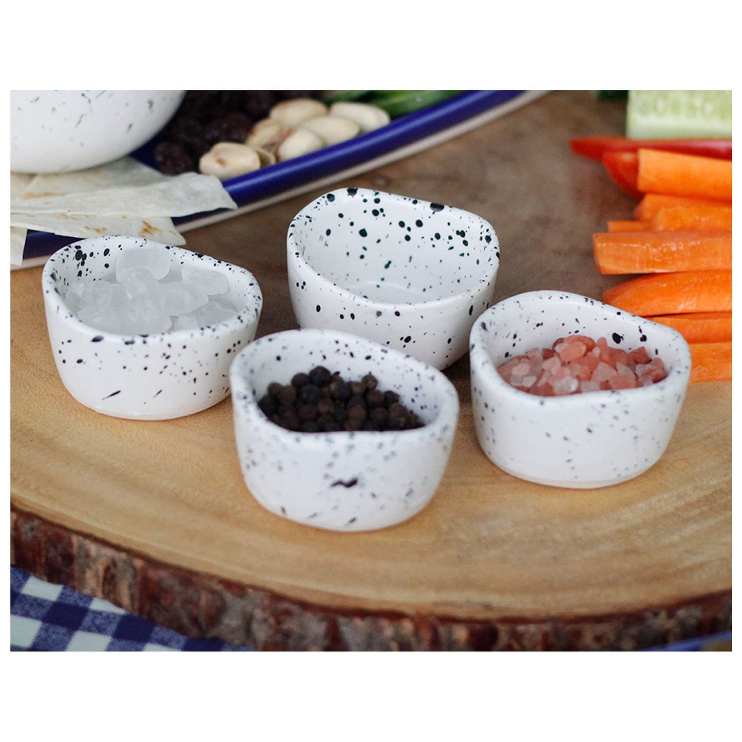 roro Ceramic Stoneware Mini Pinch Bowls Set of 6, Hand-Molded Artisanal Glossy Speckled White, Salt Pepper Spices and Seasoning - Cute and Elegant Kitchen Addition