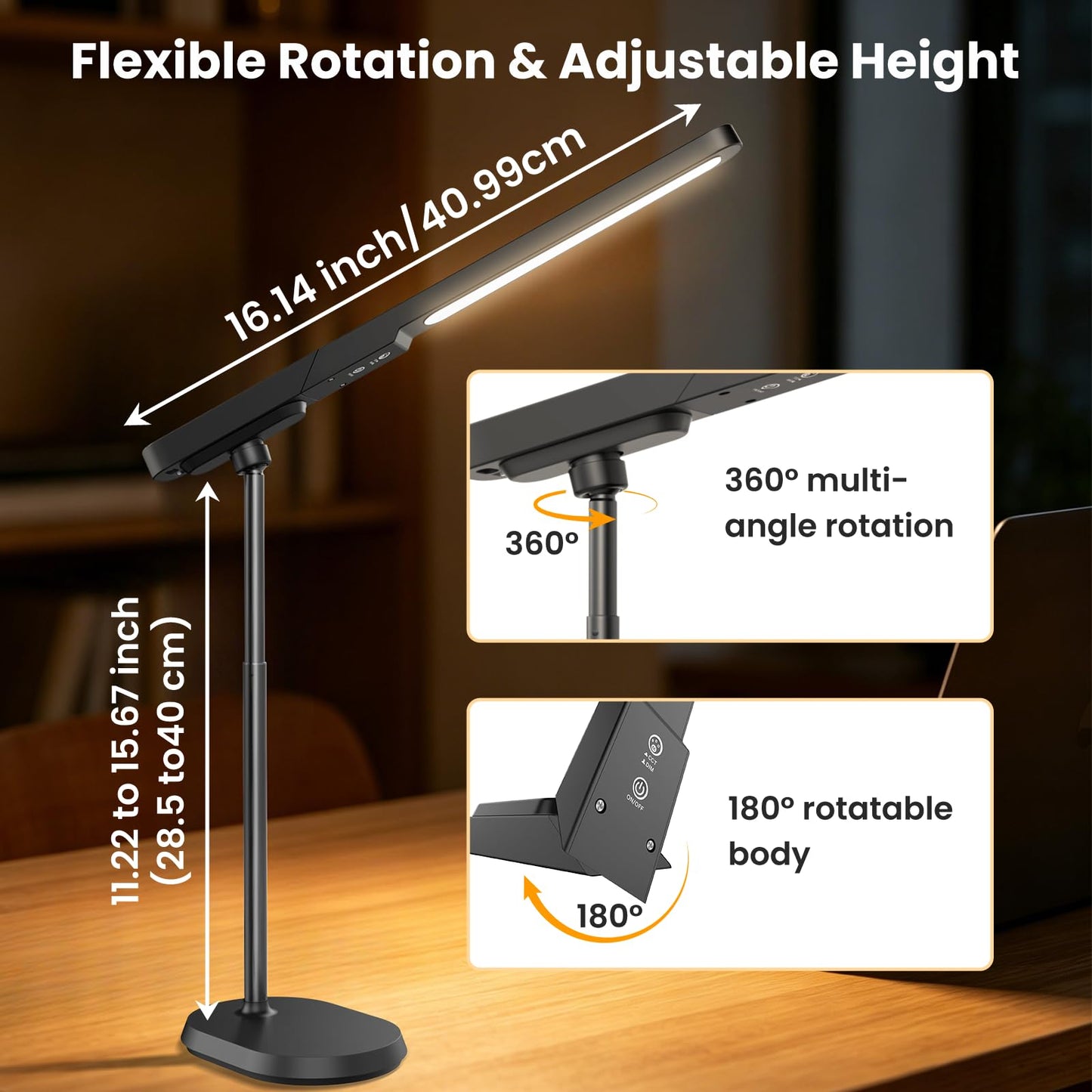 YULINKCO LED Desk Lamp, 3 Color Modes & Dimmable Brightness, Rechargeable Battery-Powered Reading Lamp, Portable Makeup Light, Desktop Lighting for Office, Reading, Puzzles, Working, Night Light