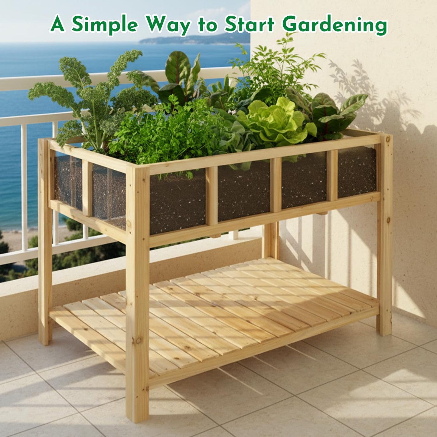 ketive Raised Garden Bed with Transparent Acrylic Panels, Elevated Wooden Raised Garden Bed Planter, Fir Wood Outdoor Planter Box for Herbs, Flowers & Patio Balcony Gardening (Natural)
