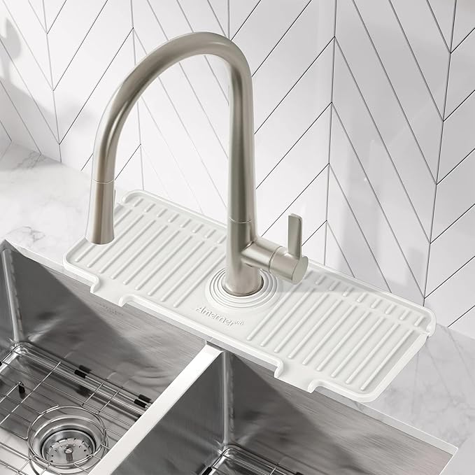 Kitchen Sink Splash Guard, Silicone Faucet Guard & Draining Mat, Bathroom and