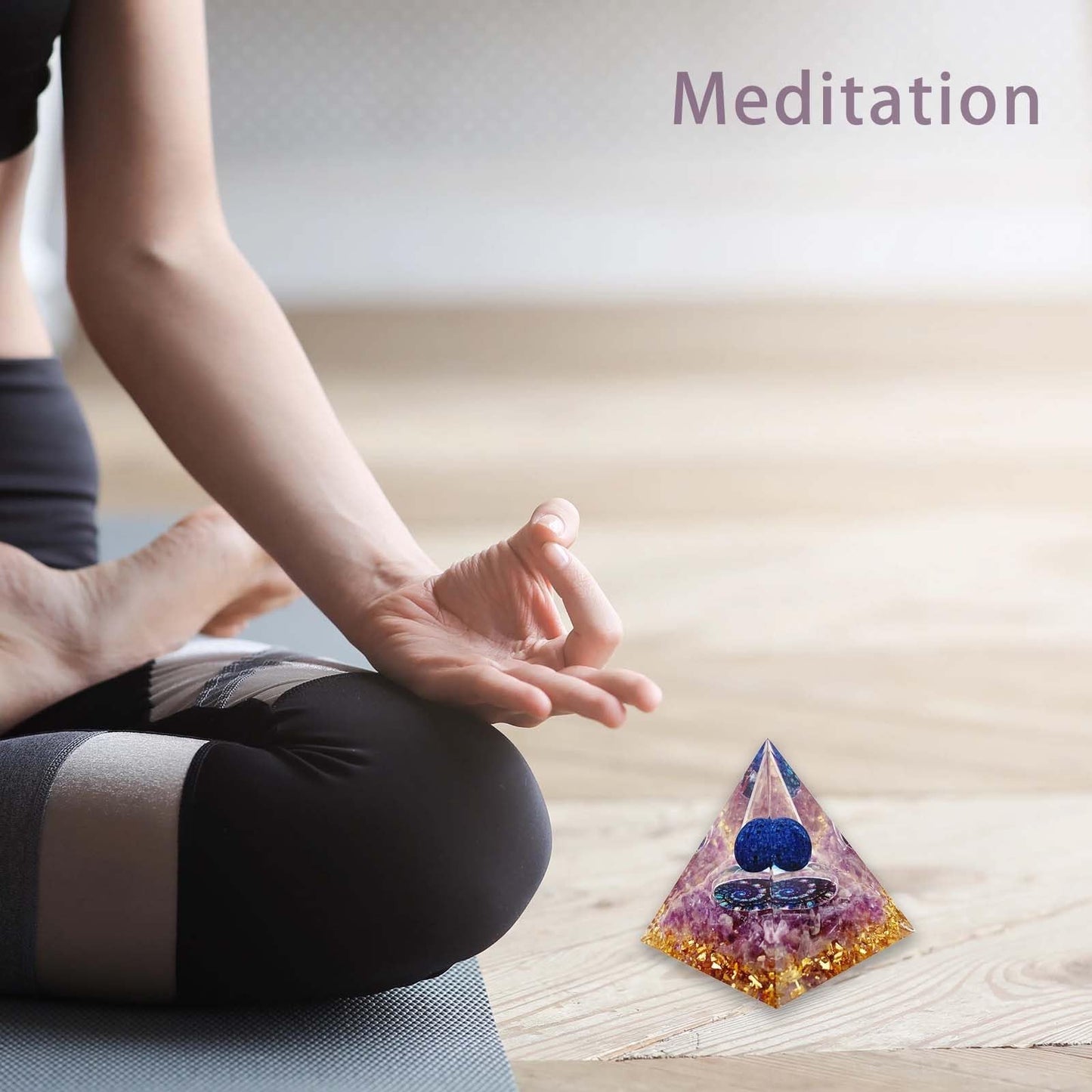 Crystal Pyramid, Lapis Lazuli & Amethyst Healing Crystal Pyramid Porstive Energy Generator, Natural Crystals Energy Pyramid for Attract Wealth Success and Lucky