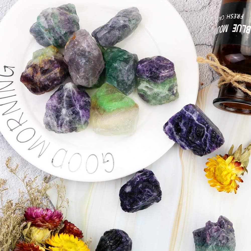 Fireboomoon 2lb/950g Rough Natural Fluorite Stone Raw Rainbow Fluorite Gemstone Crystal Rock for Cabbing,Tumbling,Cutting,Polishing,Lapidary,Healing Reiki,Jewelry Making and Home Decoration