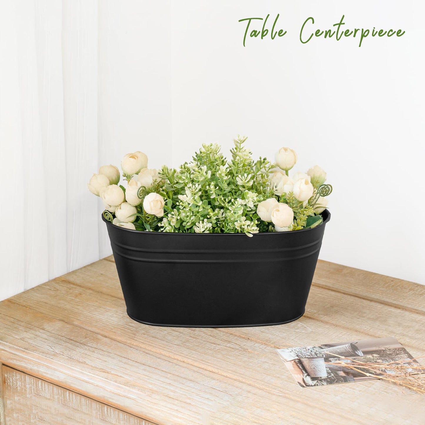 Dahey 10.5 Inch Metal Iron Hanging Flower Pots for Railing Fence Hanging Bucket Pots Countryside Style Window Flower Plant Holder with Detachable Hooks Home Decor,Black,3 Pcs