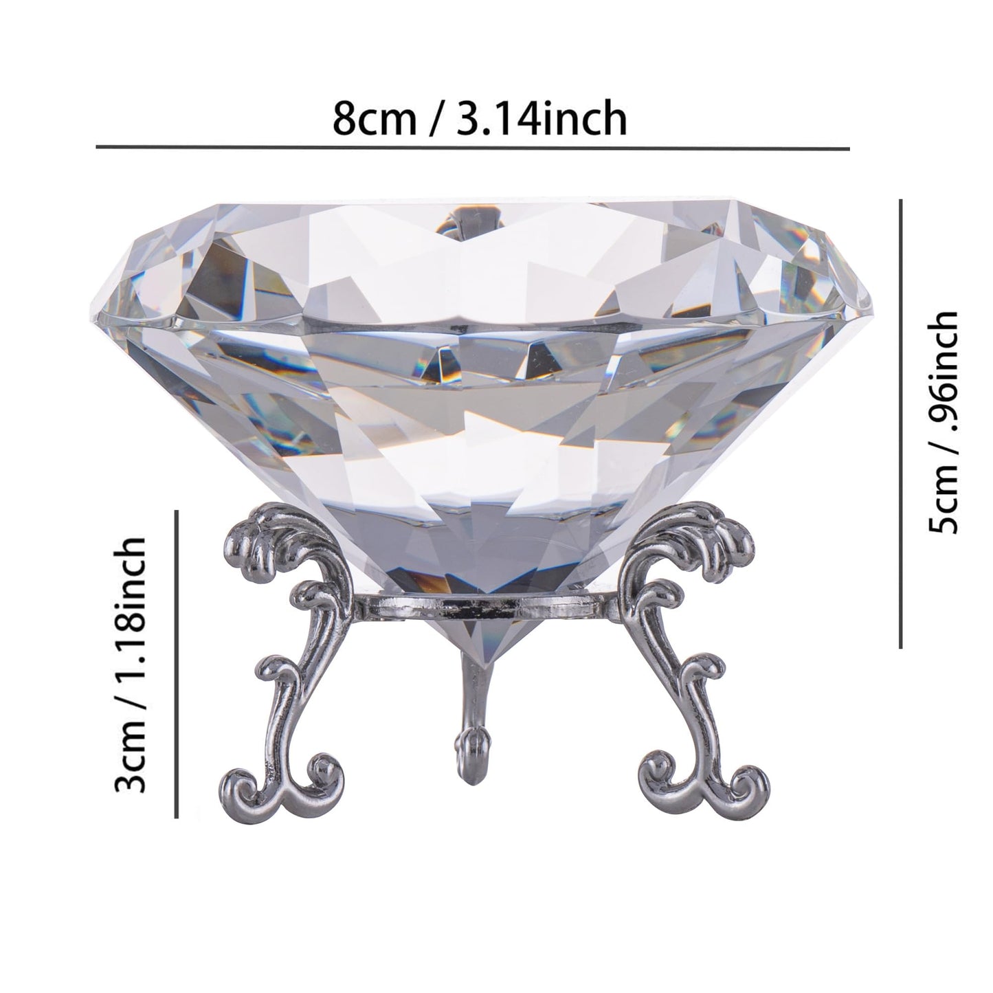 QIANCHANG 80mm Crystal Diamond Paperweight Large Faceted Glass Diamond Prism Jewel Gemstone for Home Wedding Table Decoration(Clear)