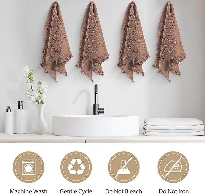 Boho Bathroom Decor Hand Towel 4 Pack 100% Turkish Cotton 14 x 30 Inch Boho