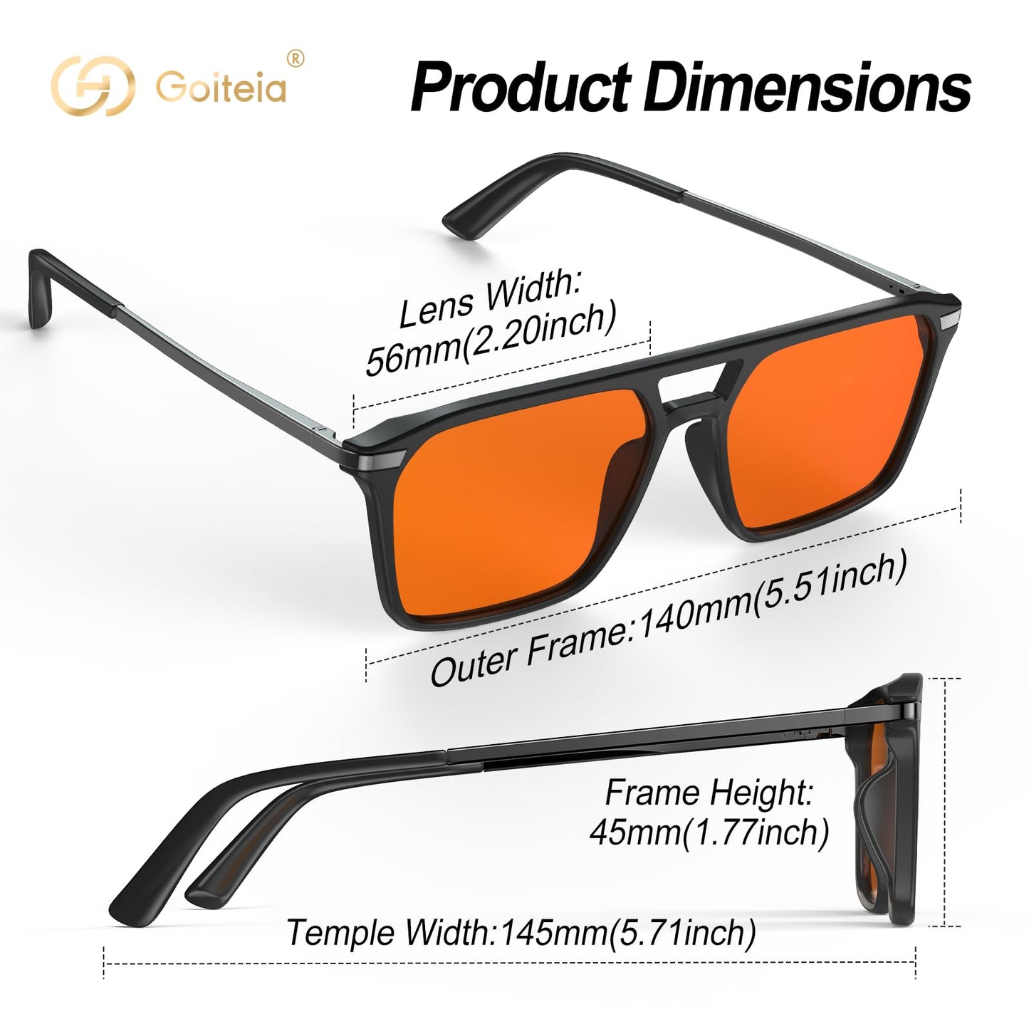 Goiteia 100% Orange Blue Light Blocking Glasses-Amber Tint Gaming Glasses for Better Sleep/Eyes Strain/Light Sensitive-Ultra Light & Spring Hinges for Better Comfort