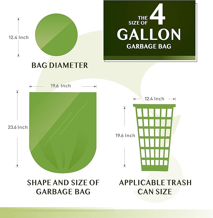 FORID 4 Gallon Garbage Bags, Strong Trash Can Liners, 15 Liter Wastebasket Bags