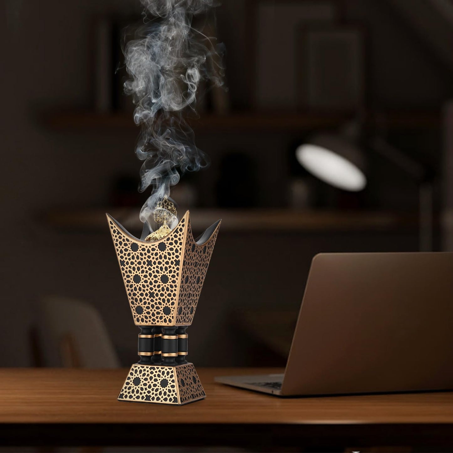 TERSCHELLING Bakhoor Incense Burner, Oud Frankincense Resin Burner 8.85Inches Tall,Charcoal Incense Burner - for Yoga, Spa Aromatherapy, Office & Home Decor (Trophy Shape) (Black)
