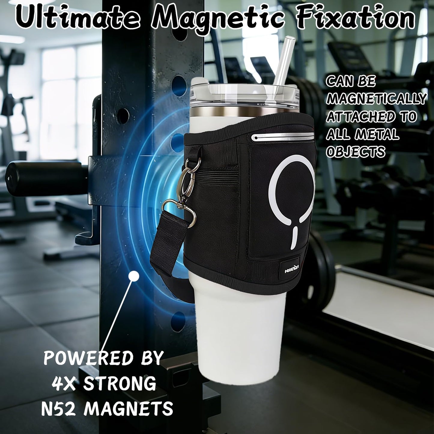NAIDUNS Magnetic Gym Water Bottle Bag with Strong Magnetic Phone Holder, Pockets for Keys, Cards & Bluetooth Earbuds, Essential for Gym and Golf Cart, Unisex, Water Bottle Not Included