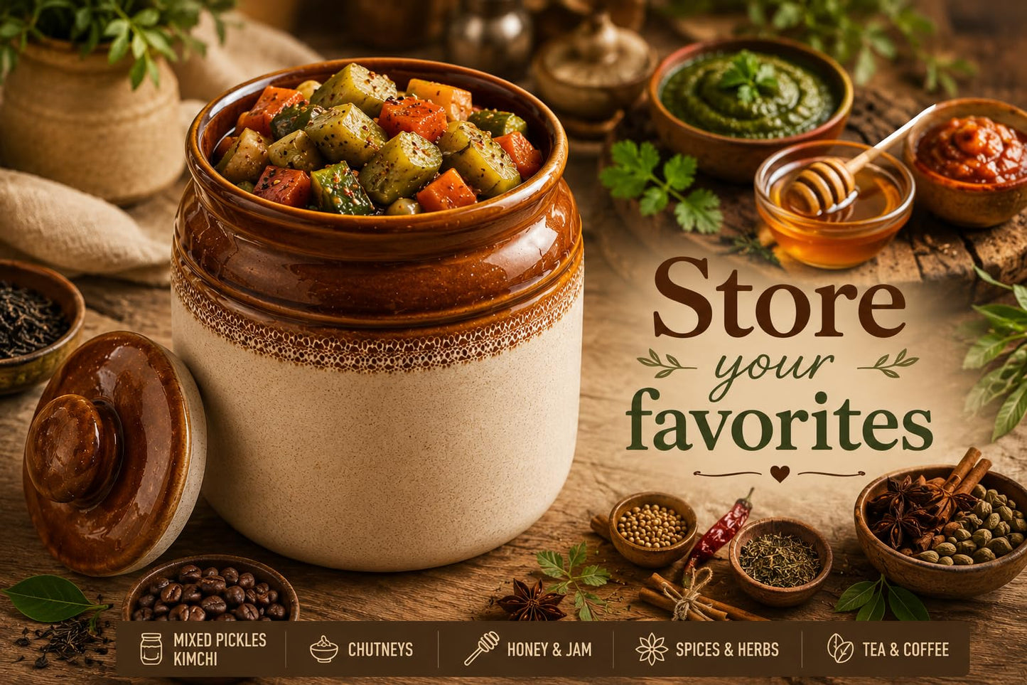 The Great Indian Bazaar Decorative Ceramic Jar With Lid For Kitchen Pantry Countertop Home Dining Table Accessories Condiment Pickle Spice Coffee Tea Caddy Sugar Salt Herbs Food Storage (White)