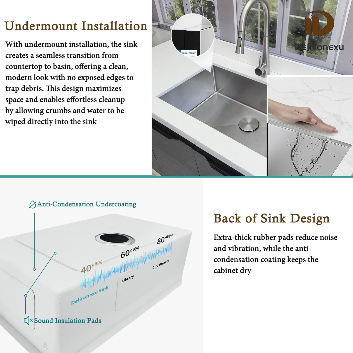 30 Inch Undermount Kitchen Sink - Delironexu 18 Gauge Stainless Steel Single Bowl Kitchen Sinks 30"x18"x9" Handmade Design with Brushed, Includes Drain Kit (No Additional Accessories)