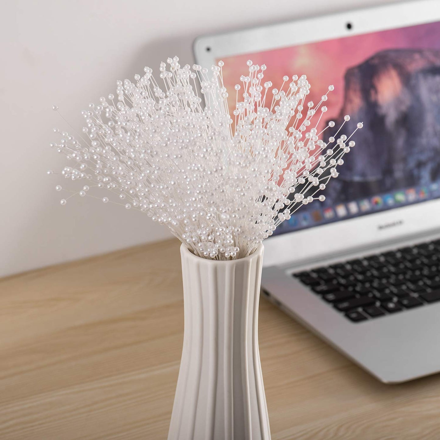 100 Pieces String Pearl Sticks Pearls for Crafts, Artificial Pearls String Beads for Wedding Bridal Flower Bouquet, Wedding Party Table Decor, Corsage, Christmas Garland, DIY Accessories (White)