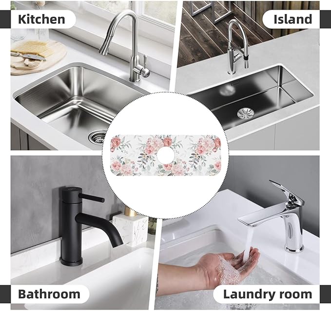 Peony Peonies Pink Flowers Leaves Watercolor Floral Kitchen Sink Splash Guard